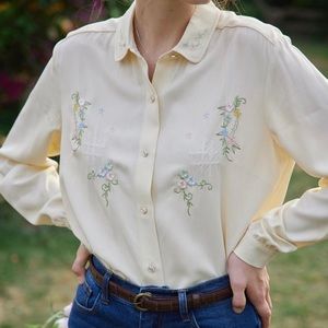 Simple Retro Embroidered Blouse